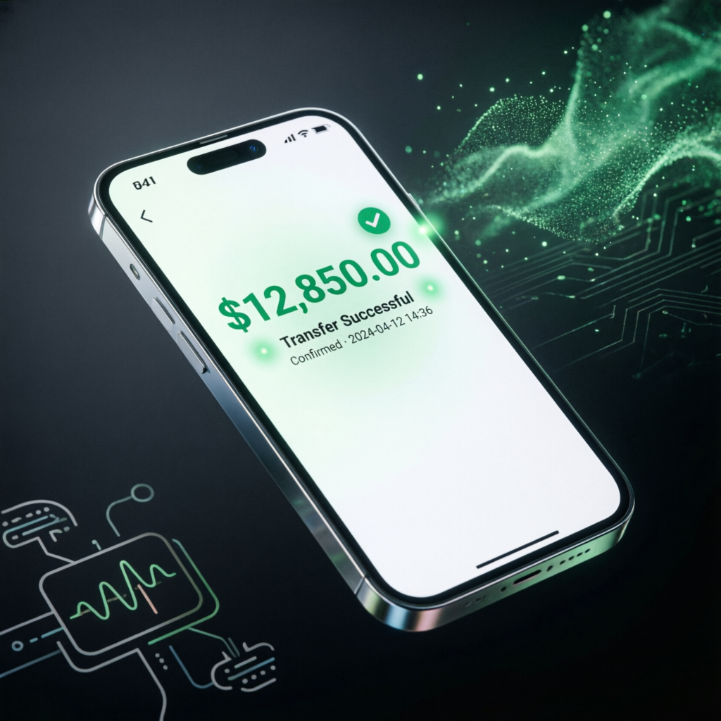 Successful payout confirmation showing $12,850 transfer