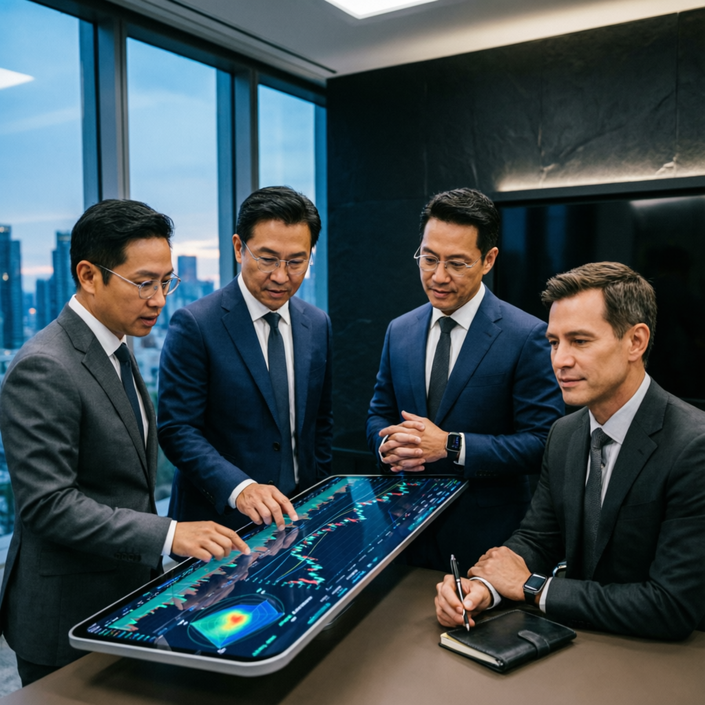 Team of expert financial analysts reviewing trading strategies