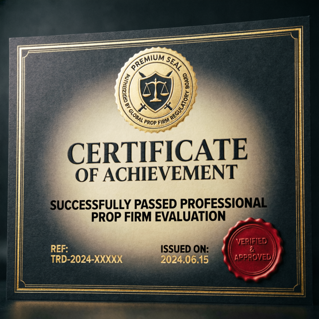 Certificate of Achievement for successfully passed professional prop firm evaluation - PFM Capitals