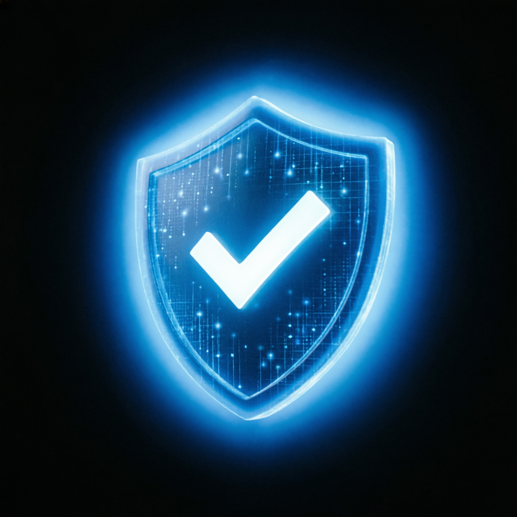 Digital trust shield with verification checkmark