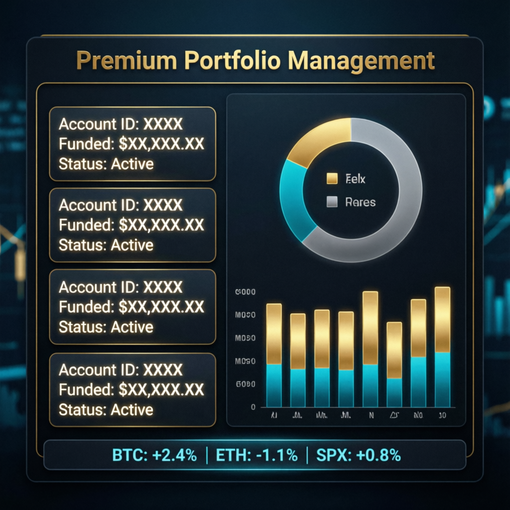 Premium portfolio management interface showing funded accounts