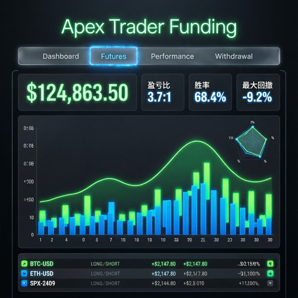 Apex Trader Funding dashboard showing futures trading performance