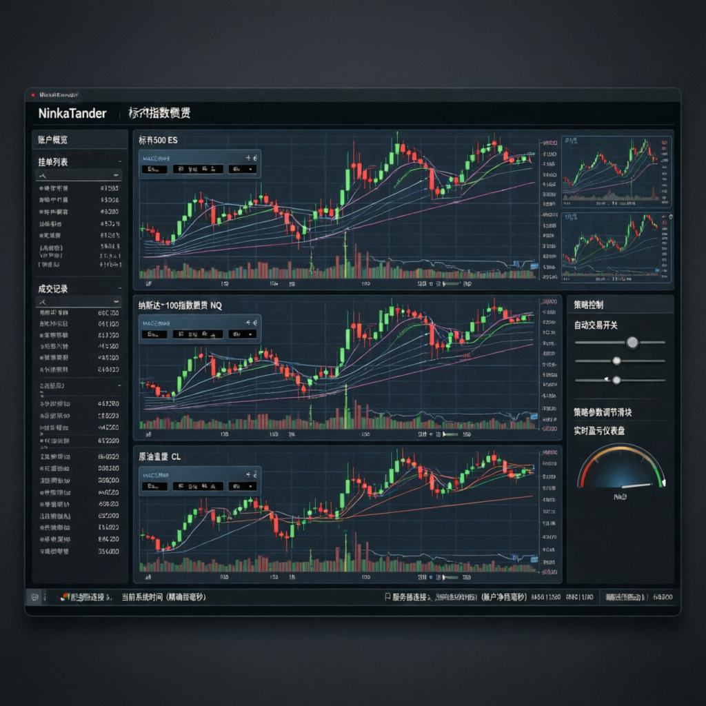 NinjaTrader trading platform with futures charts
