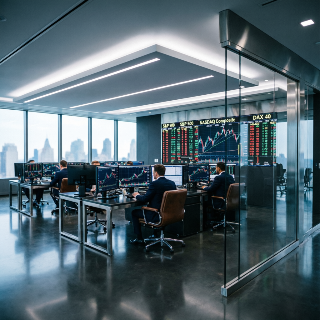Professional prop trading firm trading floor with successful traders
