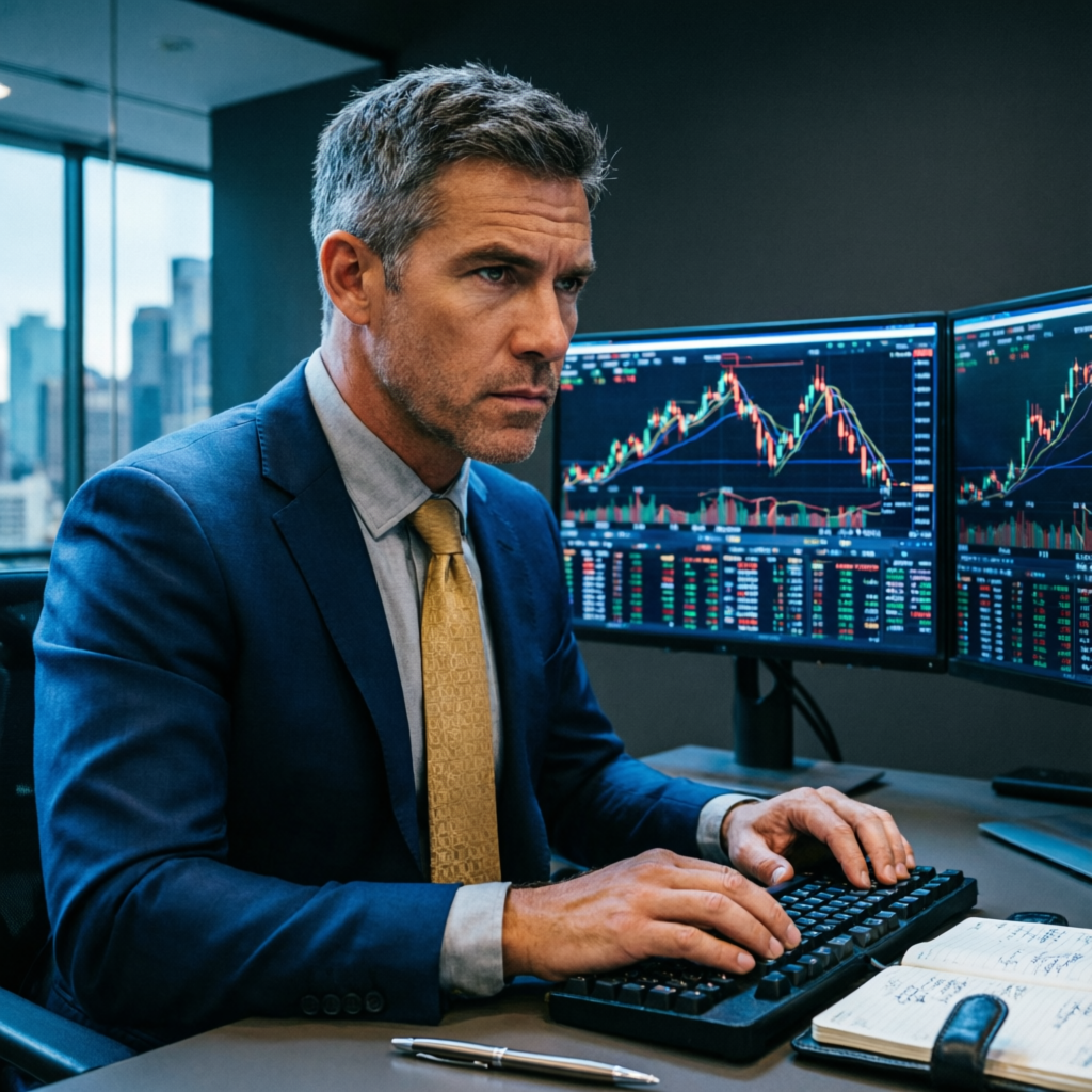 Professional forex trader analyzing Apex Trader Funding evaluation charts