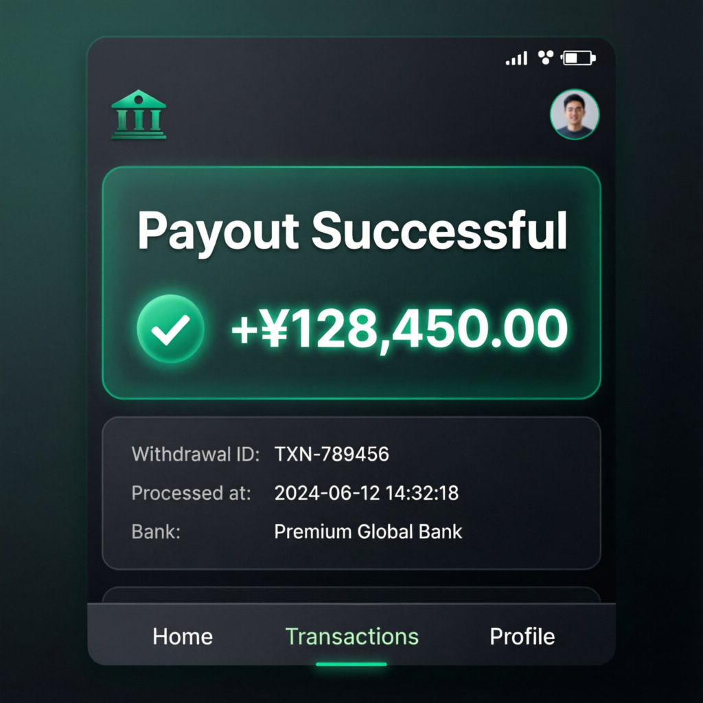 Successful payout notification showing profit withdrawal from Apex Trader Funding