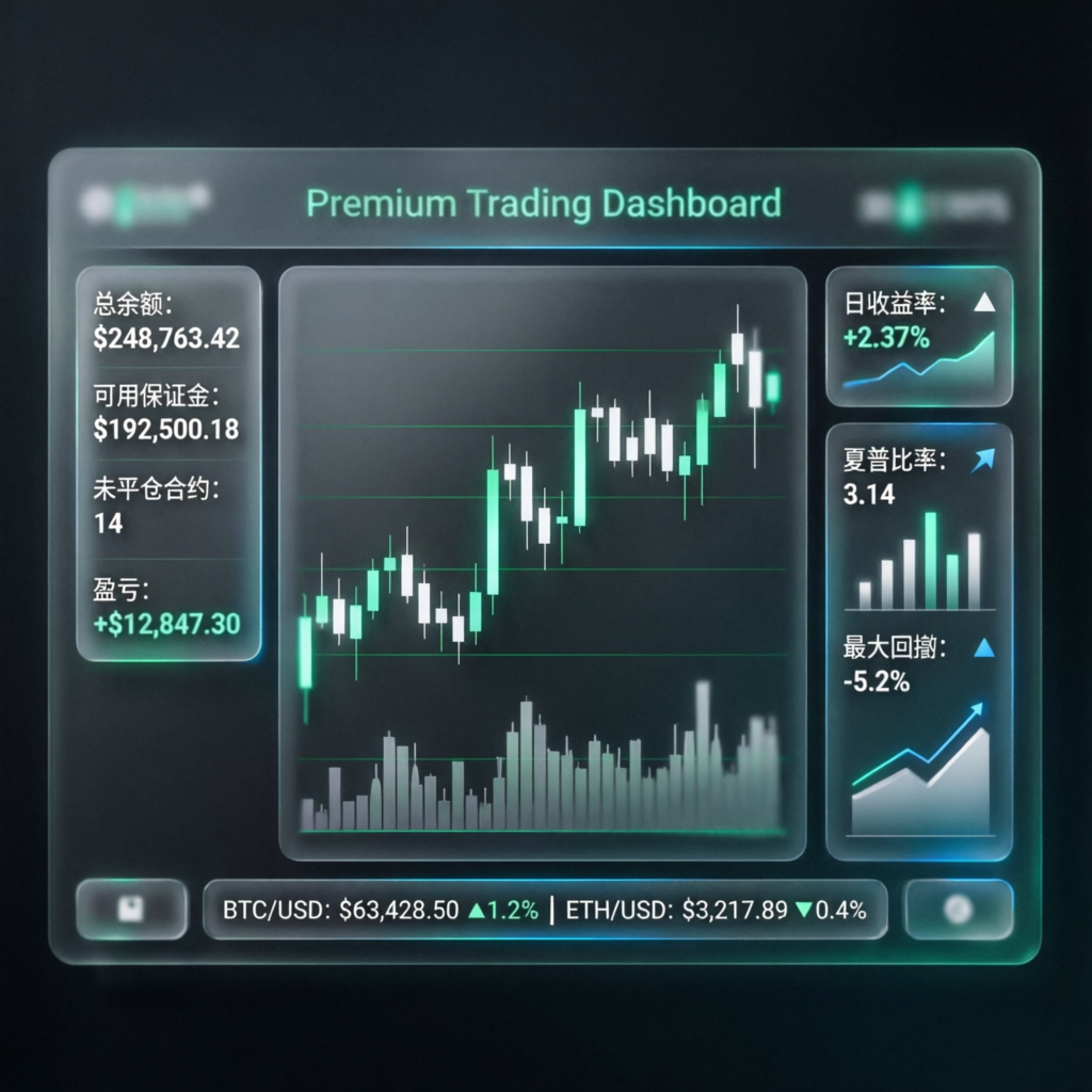 Premium trading dashboard interface showing Apex Trader Funding account performance