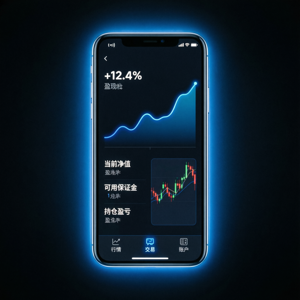 Mobile trading app interface showing futures account performance on the go