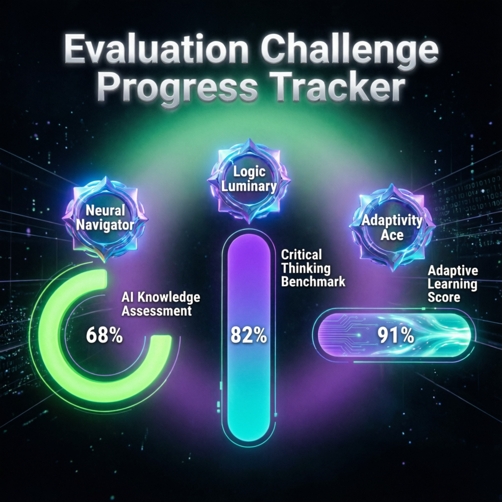 Evaluation challenge progress tracker showing successful completion metrics