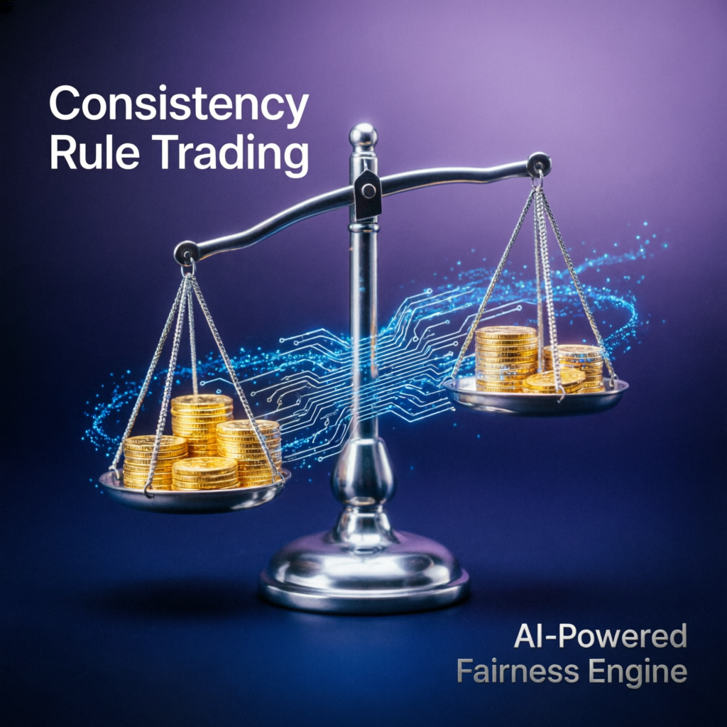 Consistency rule trading concept with balanced scales and AI fairness engine