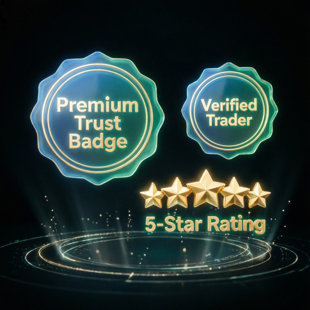 Premium trust badges and 5-star ratings for Prop Funded Kings service