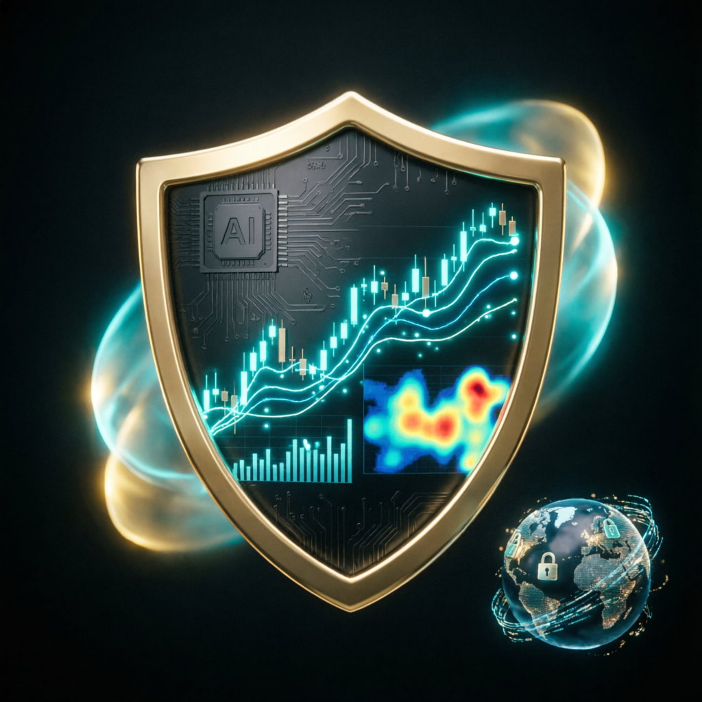 AI-powered risk management shield protecting trading accounts from drawdown violations