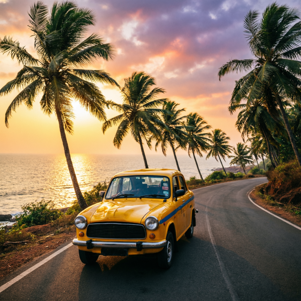 Goa taxi on coastal road