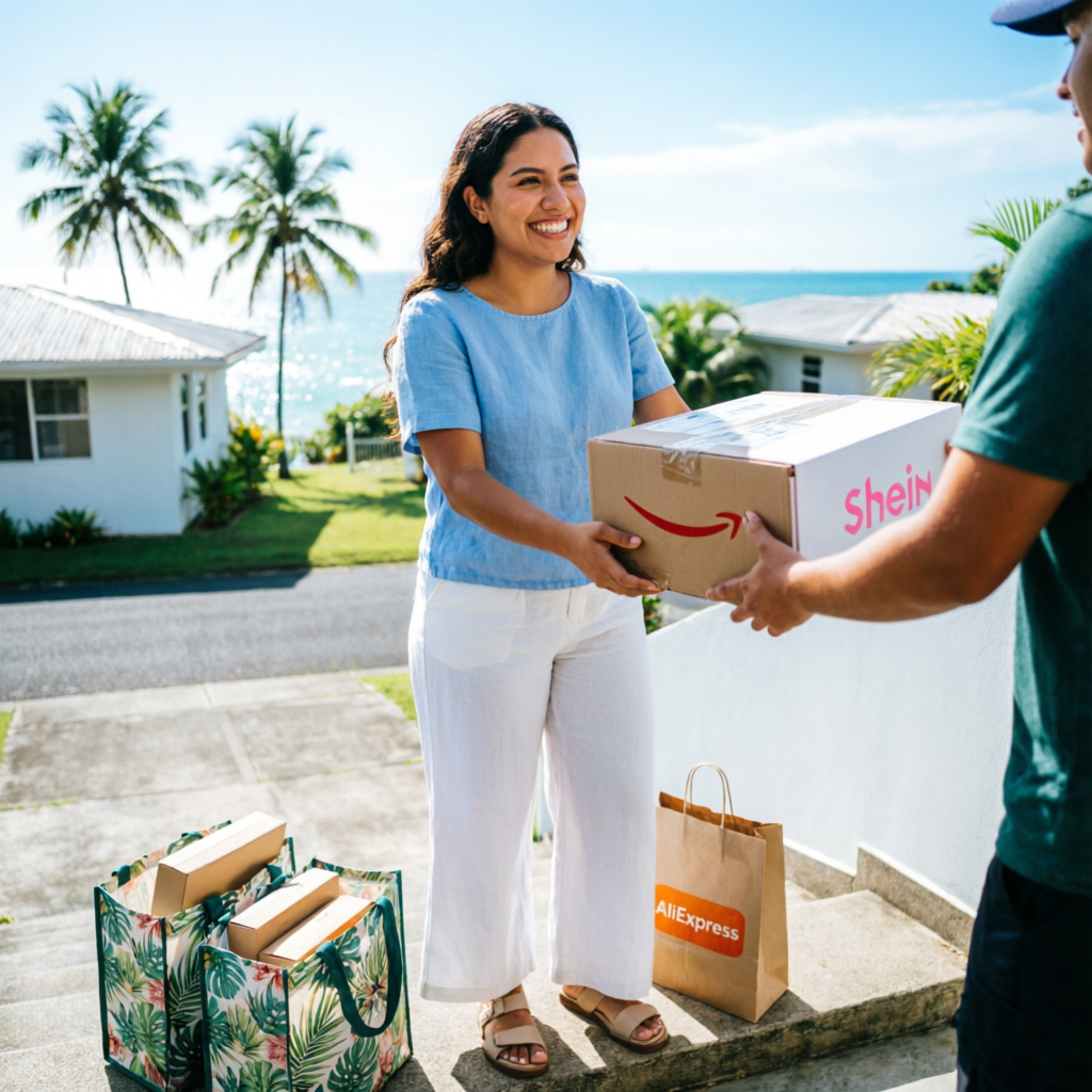 Persona recibiendo paquetes de compras online en Río Hato