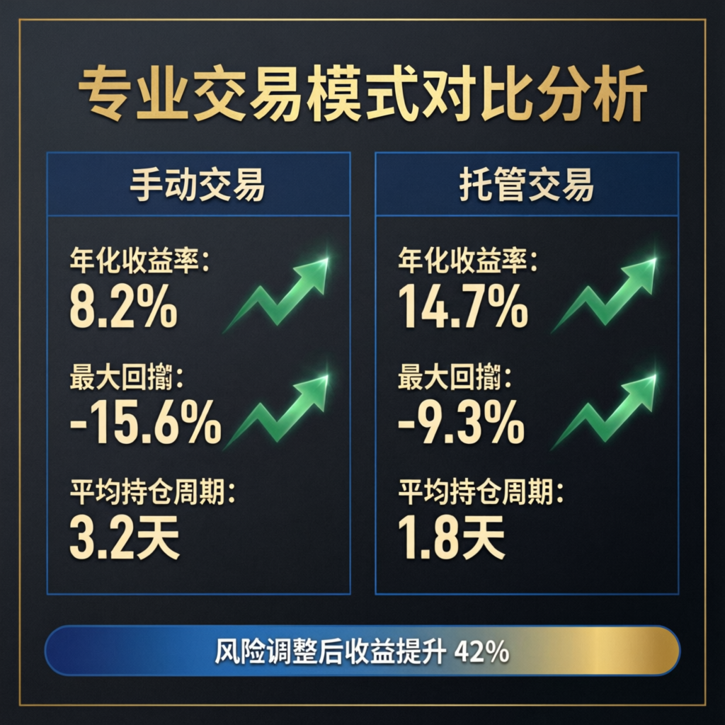 Professional trading comparison showing manual vs managed trading results