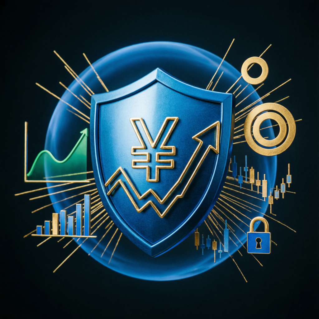 Risk management concept with shield protecting trading capital