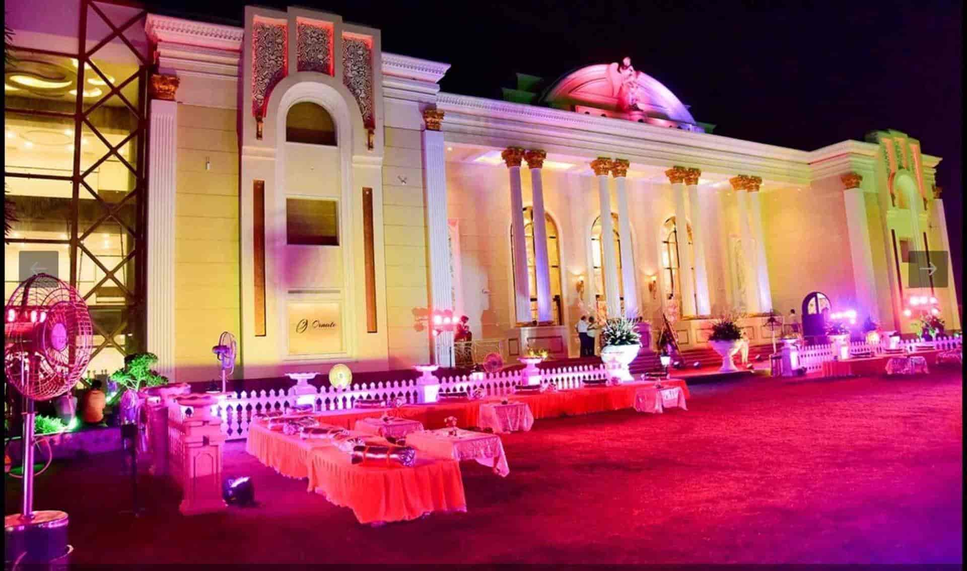 Festive evening facade lighting of banquet venue in Lucknow