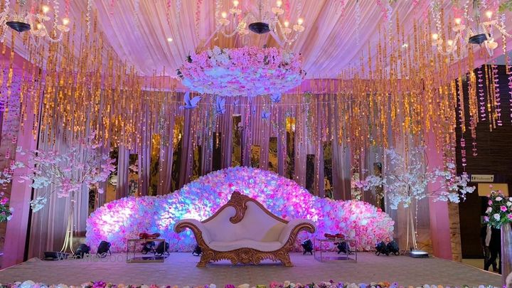 Wedding reception stage decoration at Vrindavan Inn banquet Lucknow