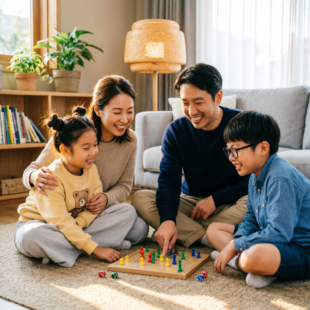 Família feliz jogando