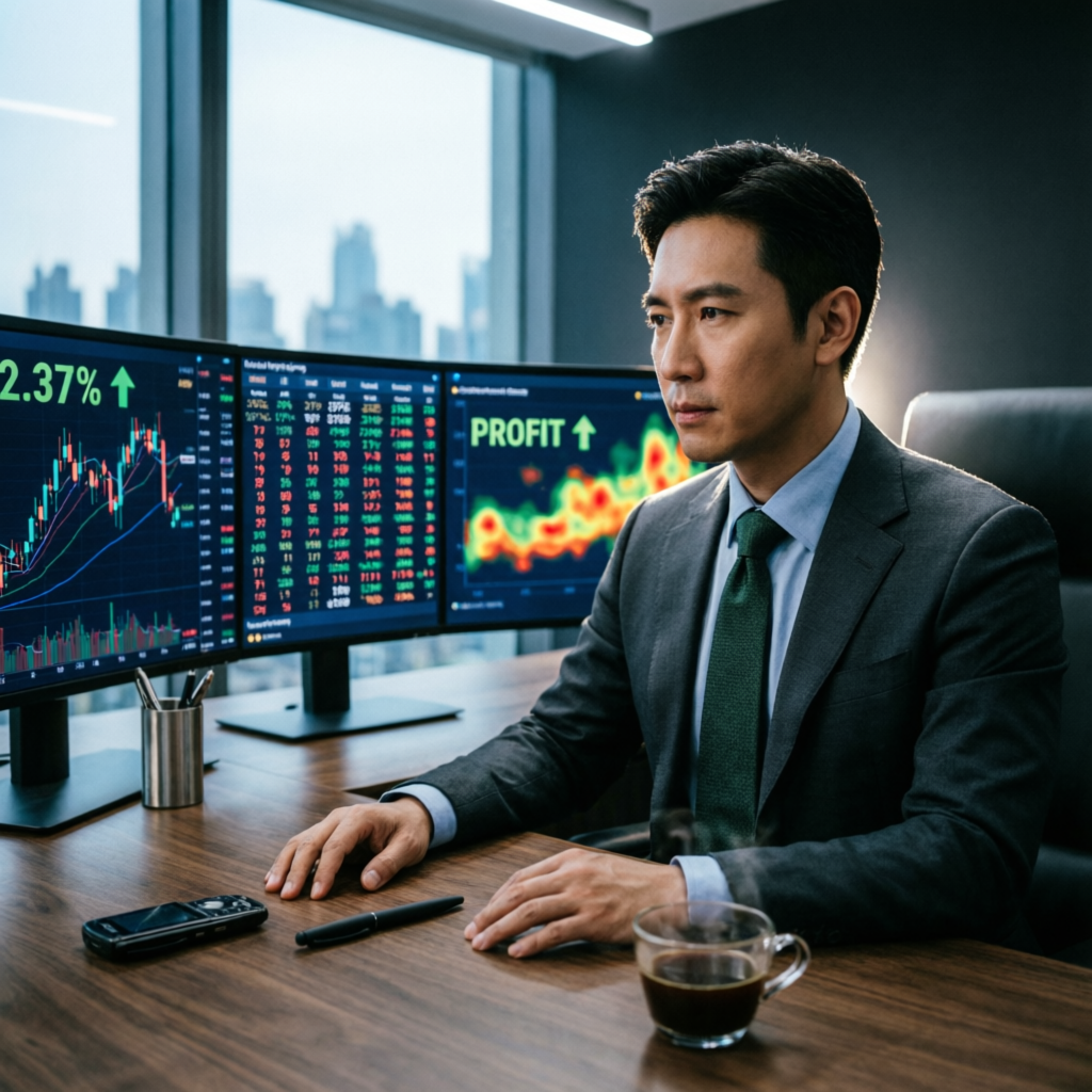 Professional trader analyzing prop firm challenge results with profit metrics