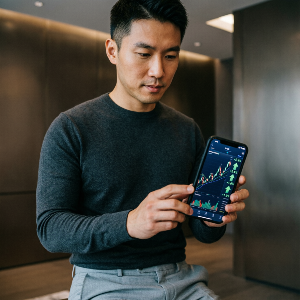 Mobile forex trading app showing profit charts and trading performance