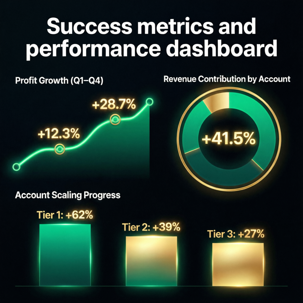 Success metrics and performance dashboard showing profit growth