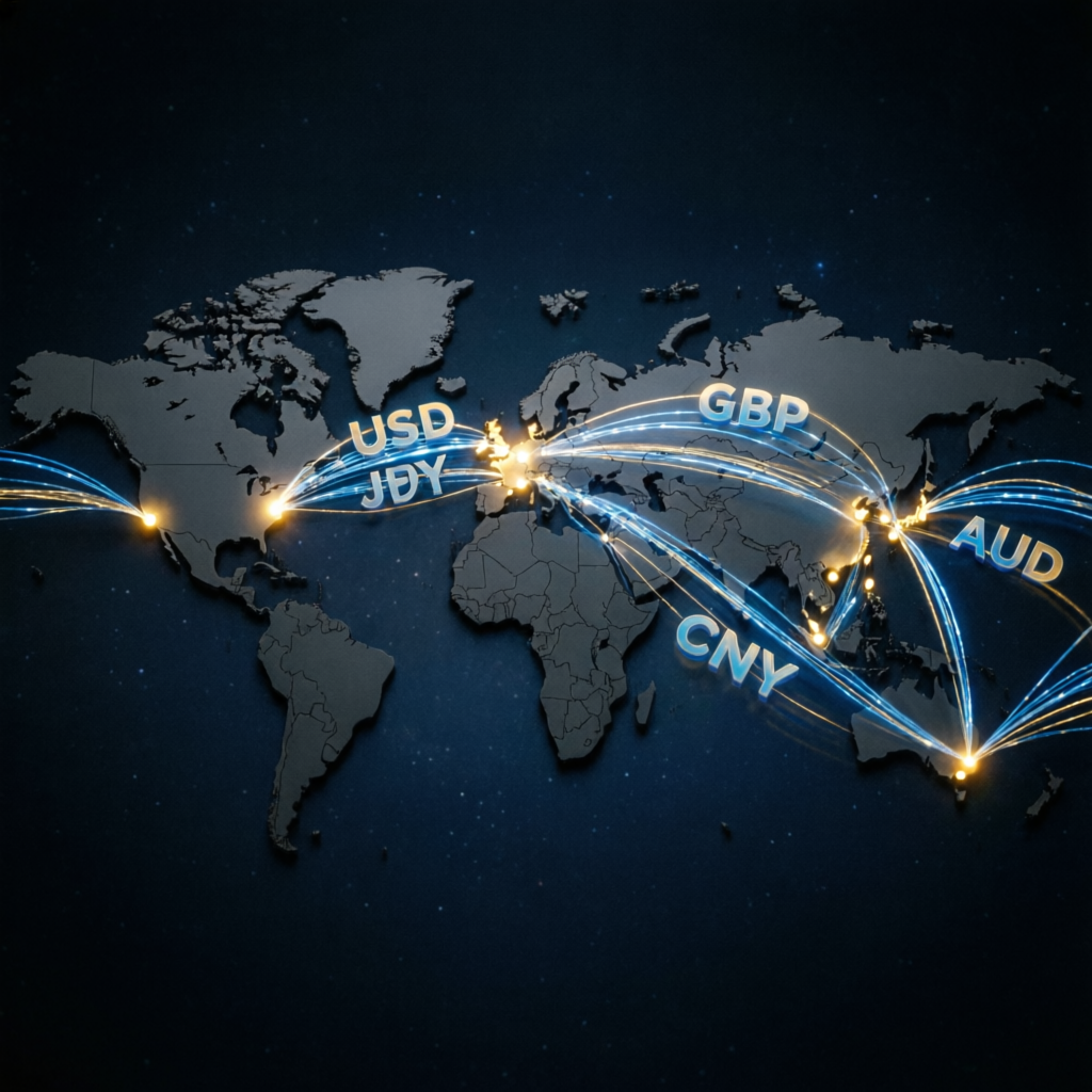 Global forex markets and currency trading connections worldwide