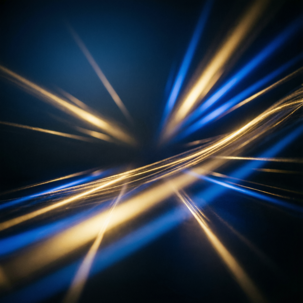 Premium financial trading background with blue and gold light rays