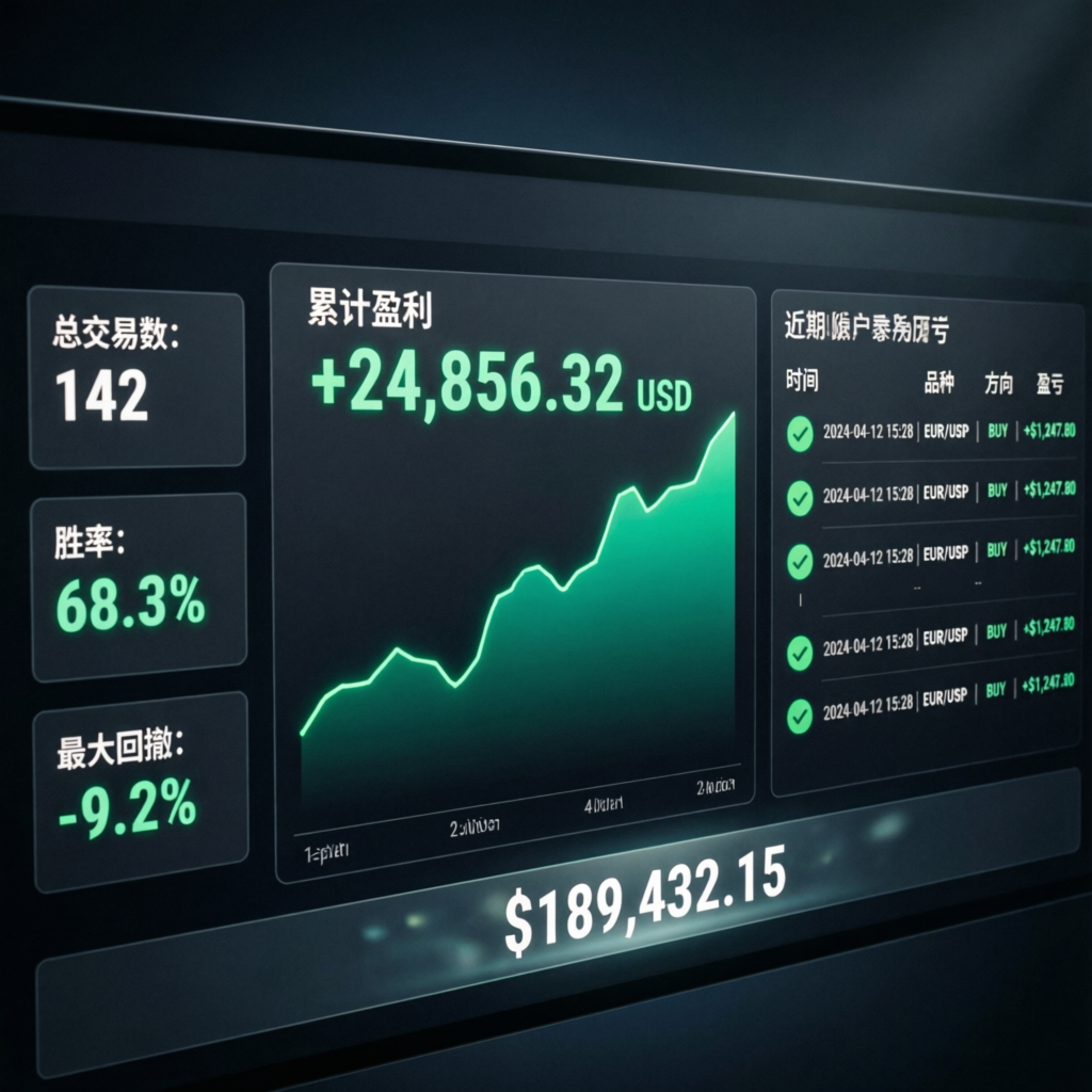 Funded trading account dashboard showing profit results and CTI challenge progress with risk management metrics