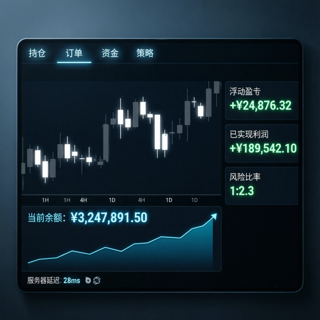 Modern trading dashboard showing prop firm account performance and profit metrics