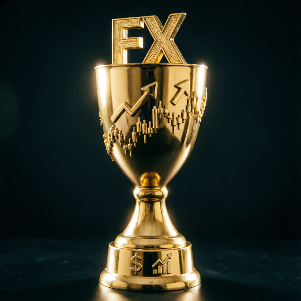 Golden trophy representing prop firm challenge success and funded trader achievement
