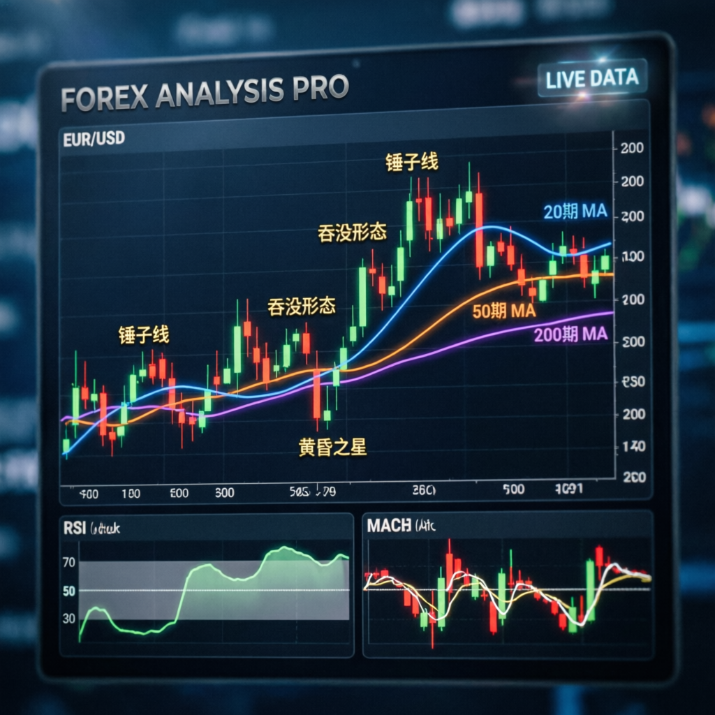 Forex analysis pro showing technical indicators and chart patterns for trading