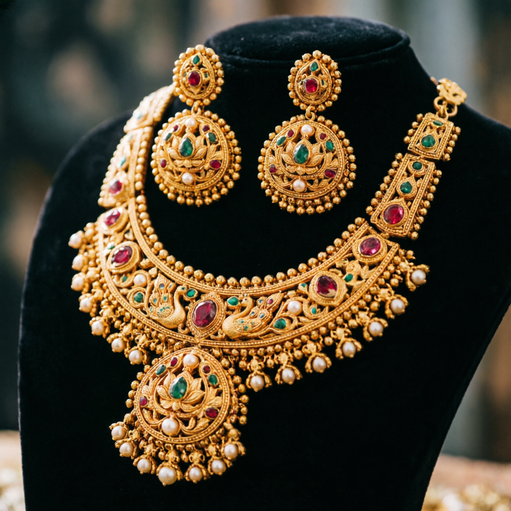 Traditional Indian gold necklace set at Kridha Gold Mathura