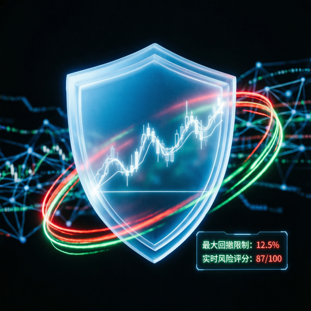 AI-powered risk management shield protecting trading capital from drawdown