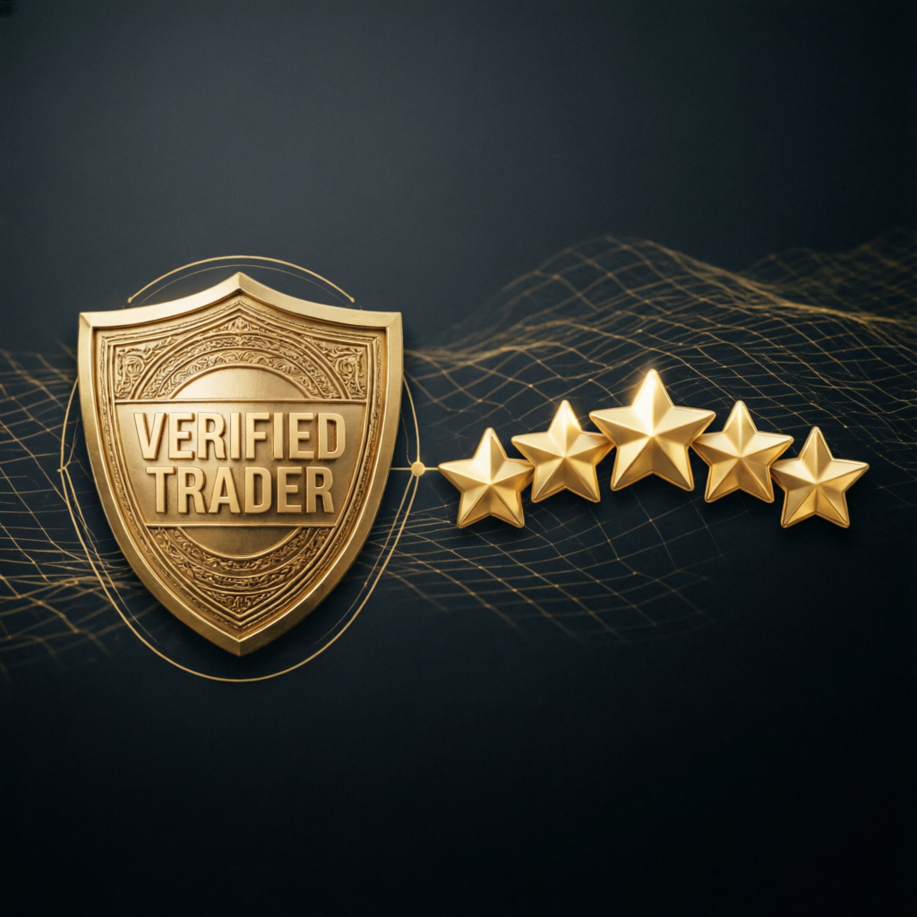 Verified trader badge with five-star rating showing trust and credibility