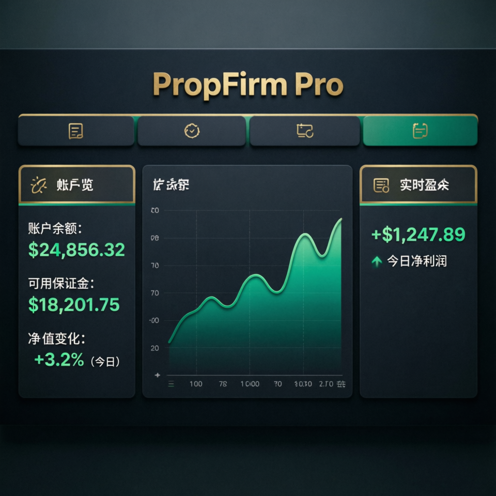 Prop Firm Trading Dashboard showing funded account profits