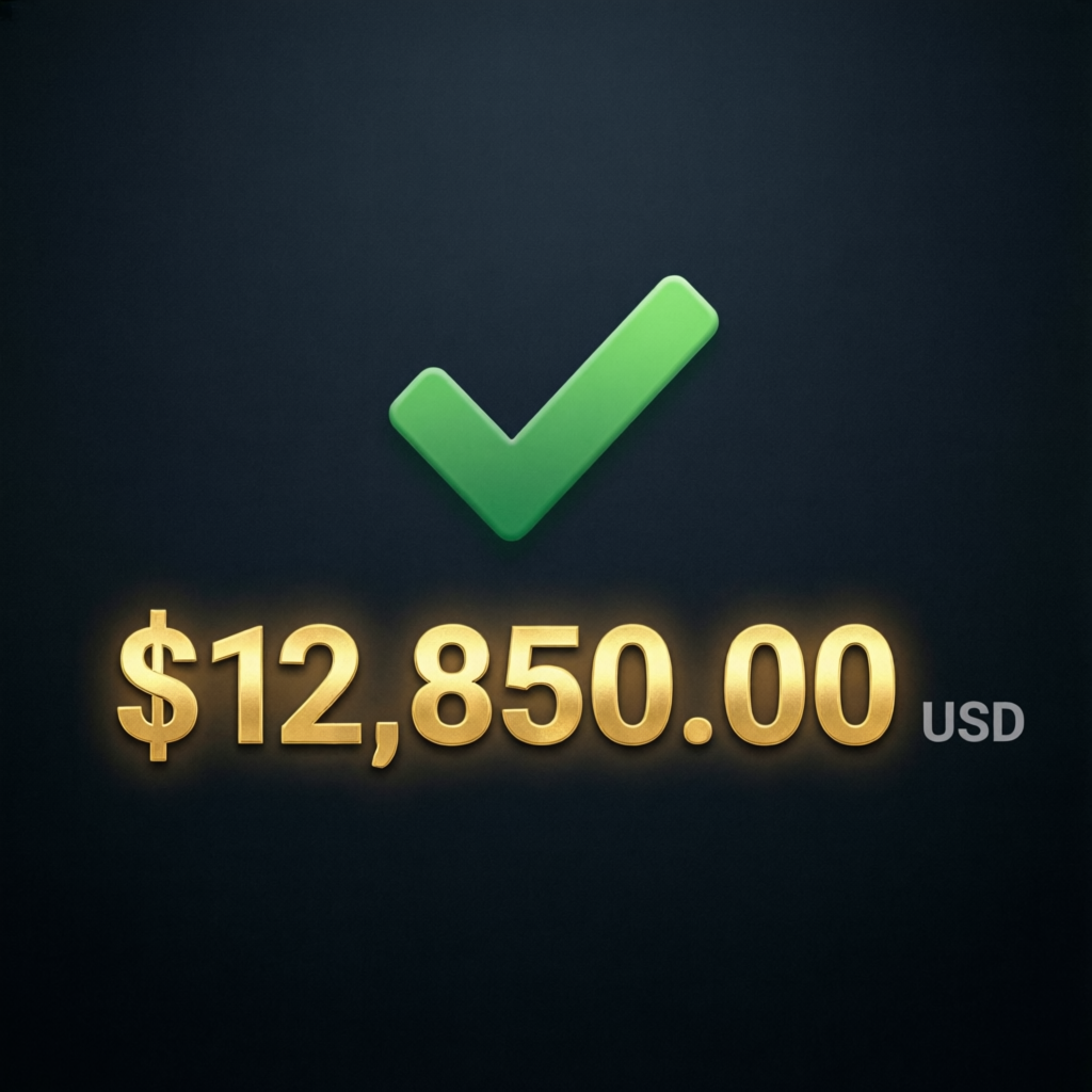 Topstep payout success showing $12,850 USD withdrawal with green checkmark