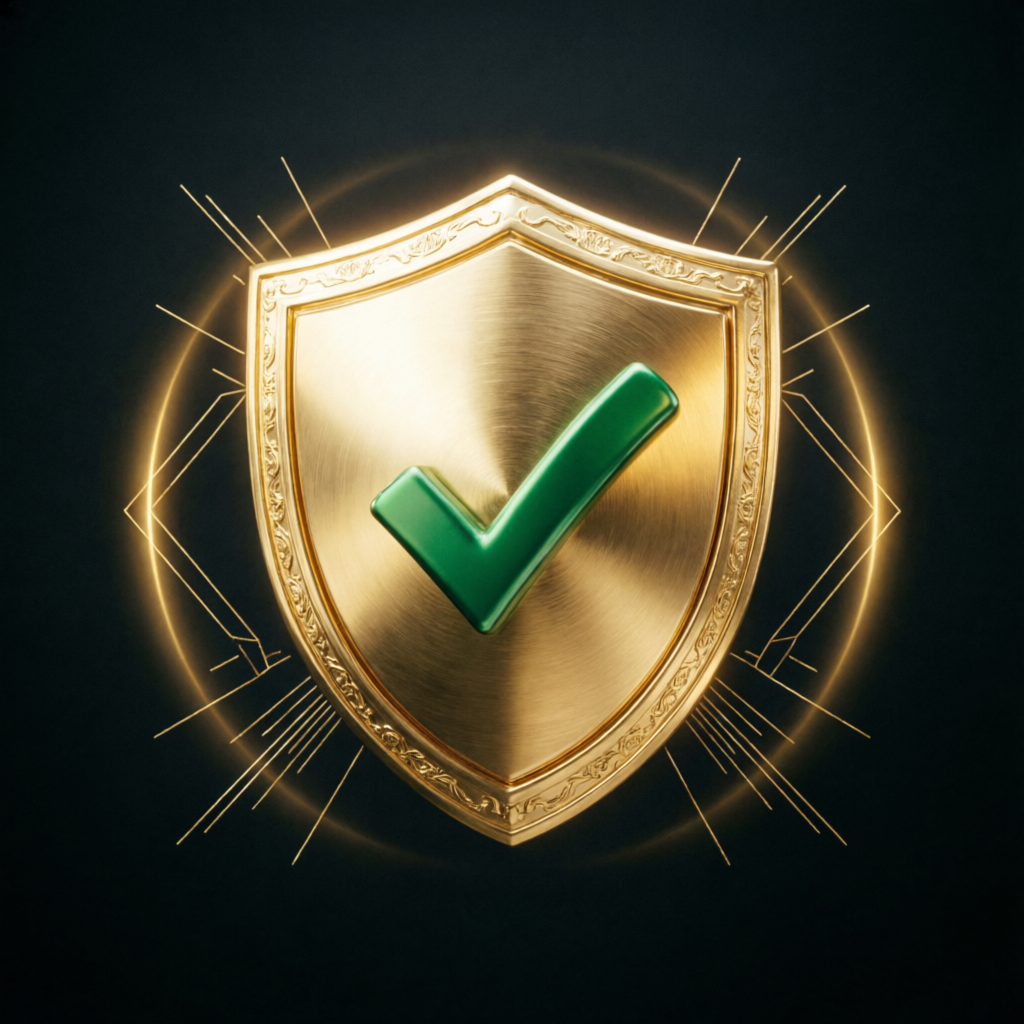 Golden shield with checkmark representing Topstep trust and legitimacy verification