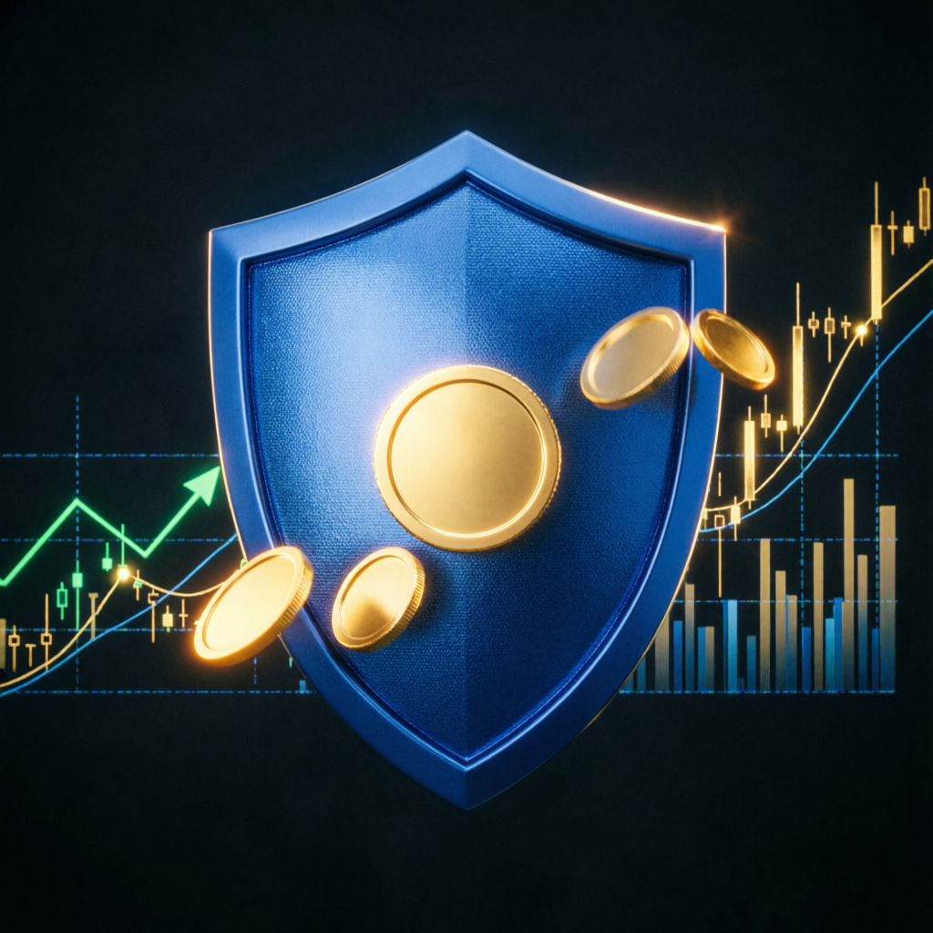 Risk management shield protecting trading capital