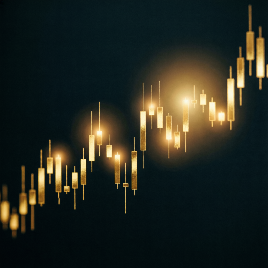 Golden candlestick chart pattern representing successful prop firm trading