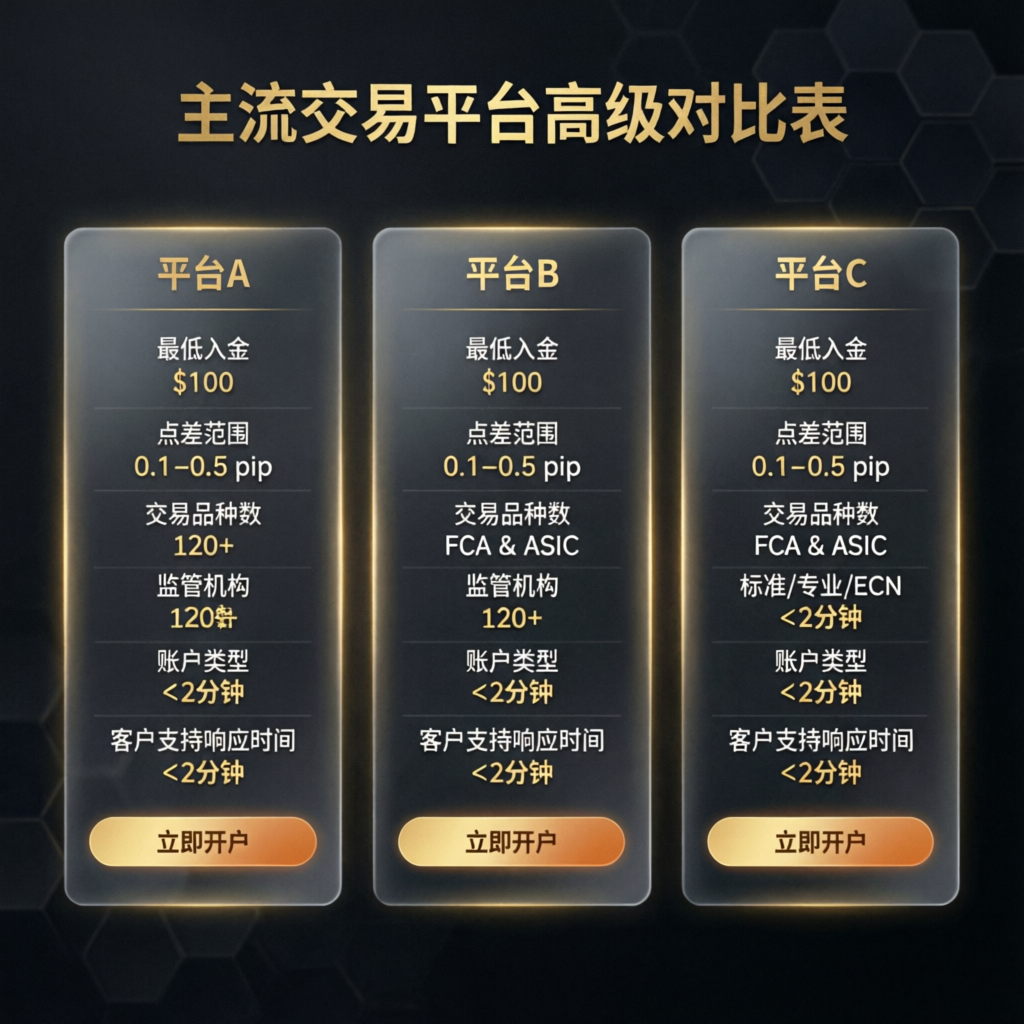 Trading platform comparison table with premium features