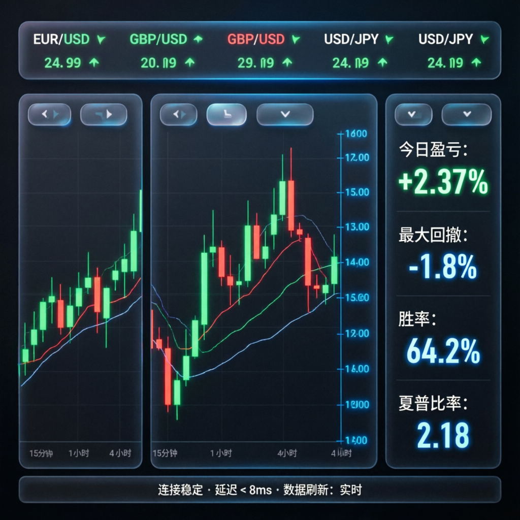 E8 Markets trading dashboard showing live forex charts and metrics