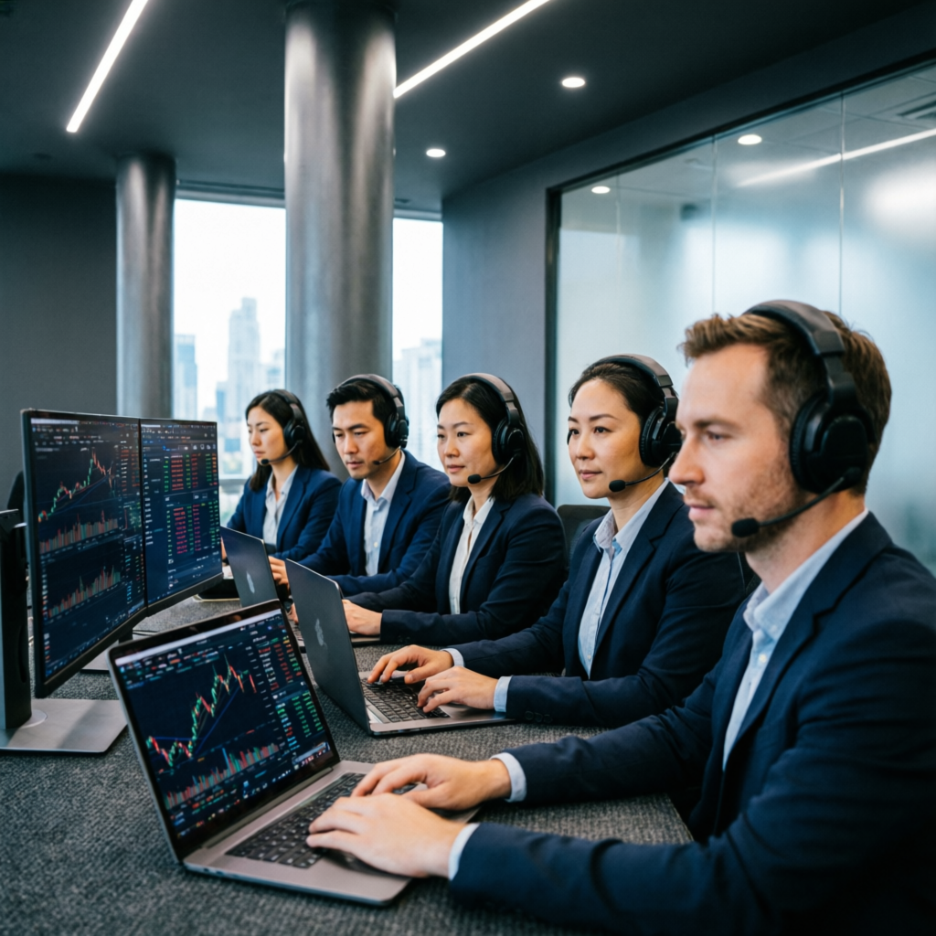 Professional customer support team assisting prop firm traders
