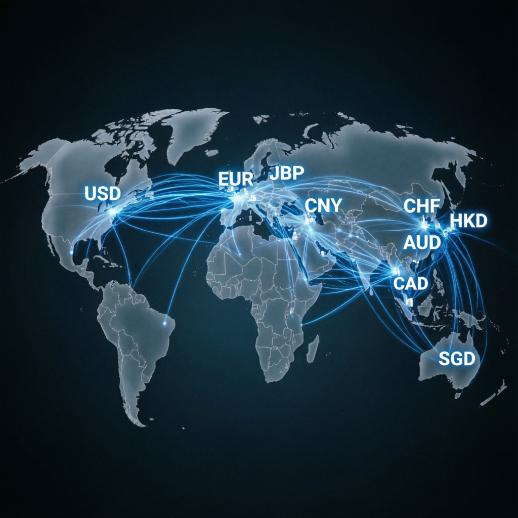 Global forex market coverage with currency connections worldwide