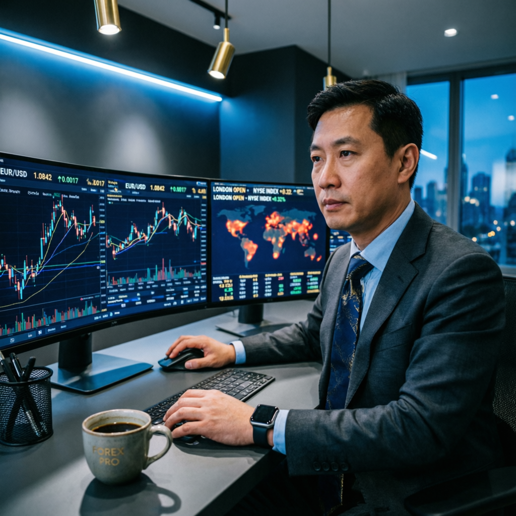 Professional forex trader managing E8 Markets prop firm challenge