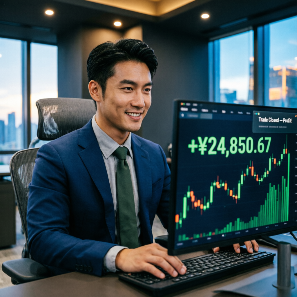 Successful trader celebrating profitable trade on E8 Markets funded account