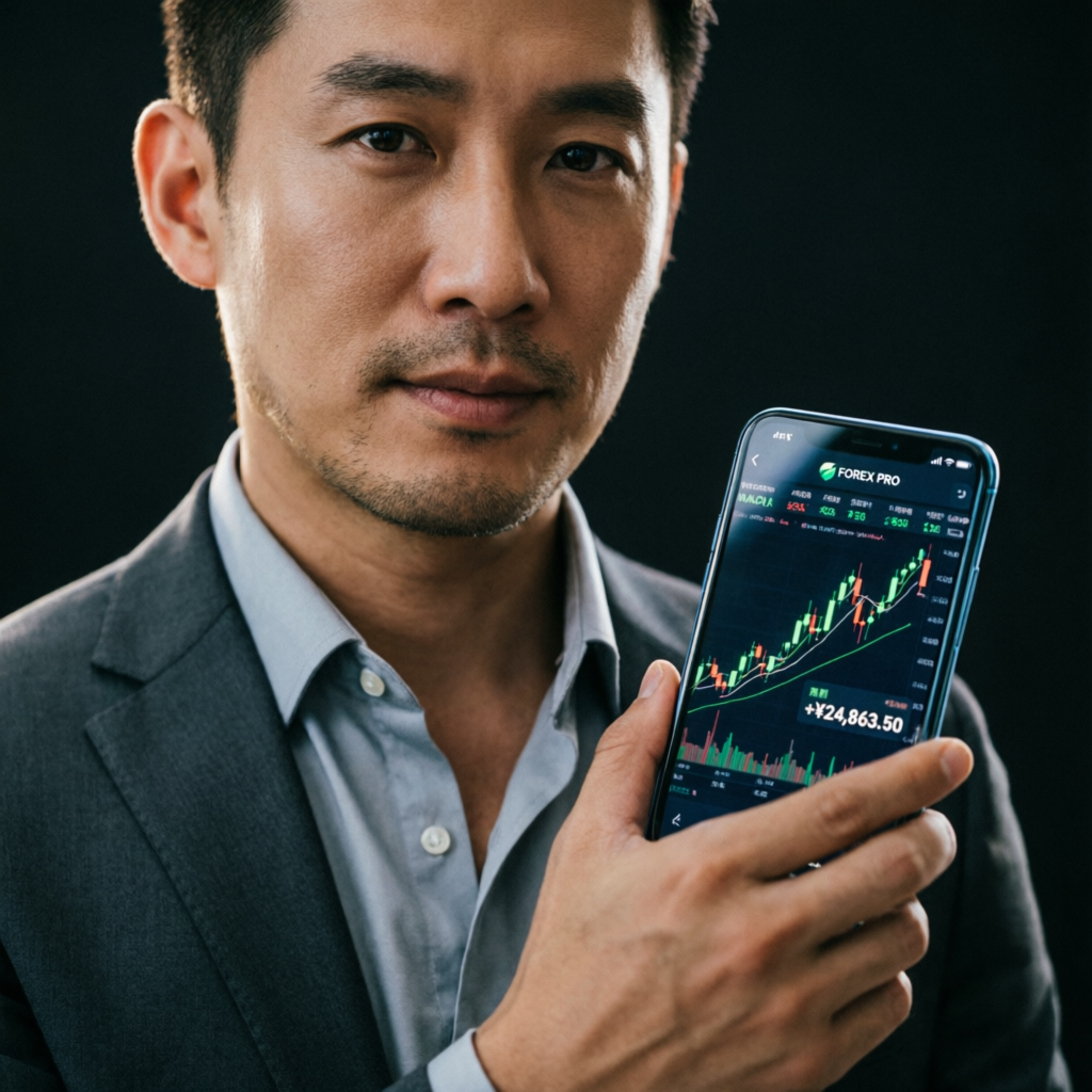 Mobile forex trading app showing profitable trades