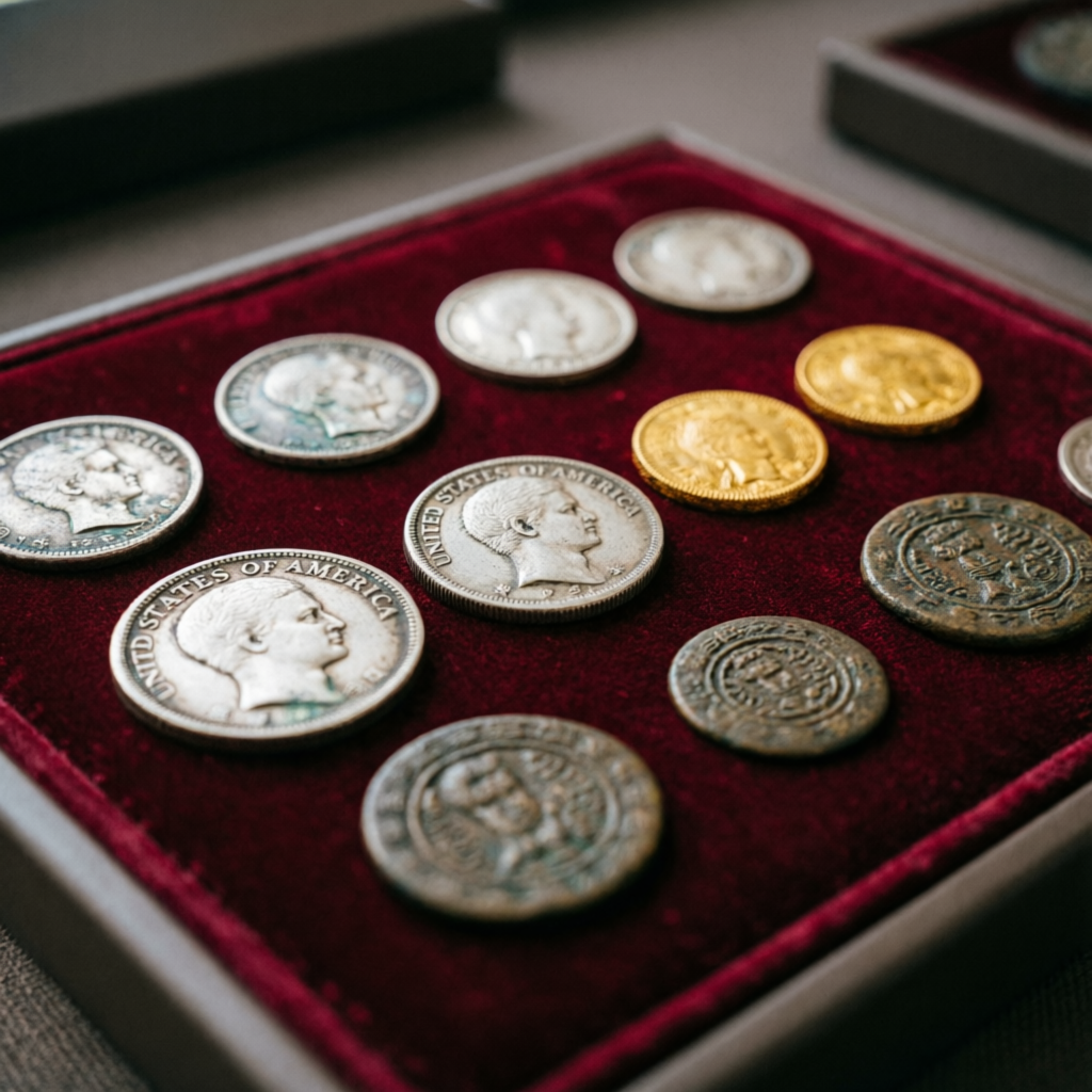 Collectible coins and gold bars collection