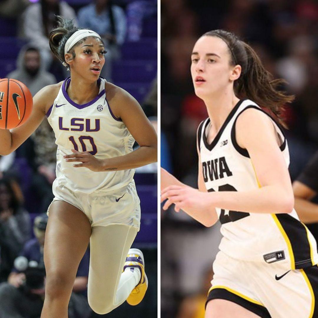 Angel Reese of the LSU Tigers and Caitlin Clark of the Iowa Hawkeyes, the two players behind the defining Caitlin Clark Angel Reese matchup in women's basketball