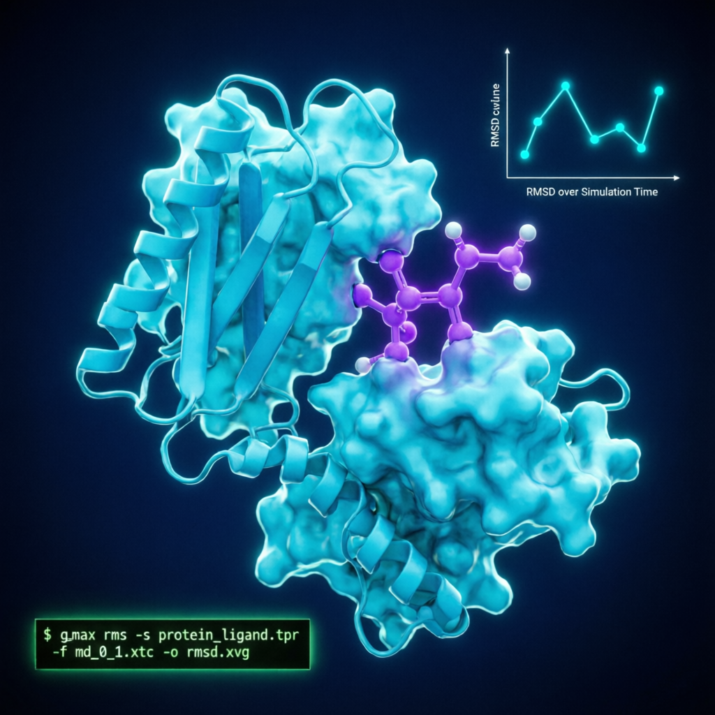Proteína con ligando y gráfico RMSD